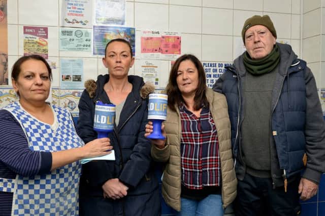 Pictured, left to right, are fundraisers and family of poorly youngster Will Downes including Bolsover Fisheries owner Bali Kaur with Will's mum Emma Downes, concerned fundraiser Donna Hales and Will's grandfather Dennis Keeble.