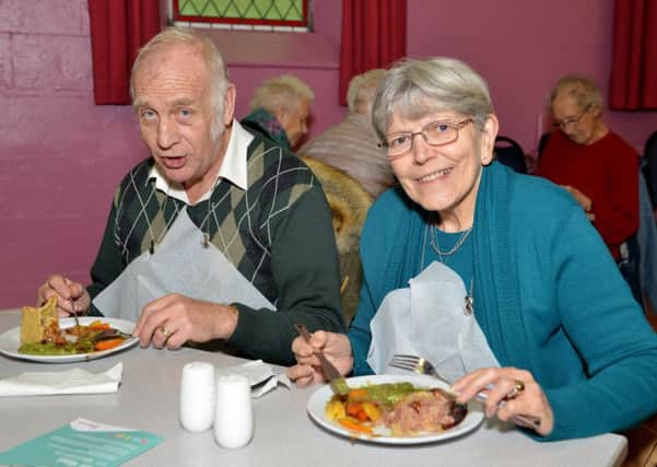 Relaunch of Brimington Lunch Club at Brimington Community Centre, enjoying their meal are Dave and Shirley Phoenix