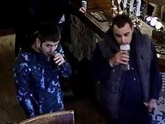 Police have released CCTV images of two men they would like to speak to in connection with a card fraud incident at a Brampton pub.