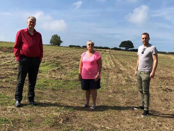 Councillors David Hancock, Pam Windley and Ross Shipman - who are opposed to the plans - at the Ankerbold Road site.