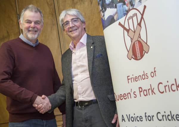 New president Geoff Miller (left) with Neil Swanwick, chairman of the Friends of Queens Park Cricket group.