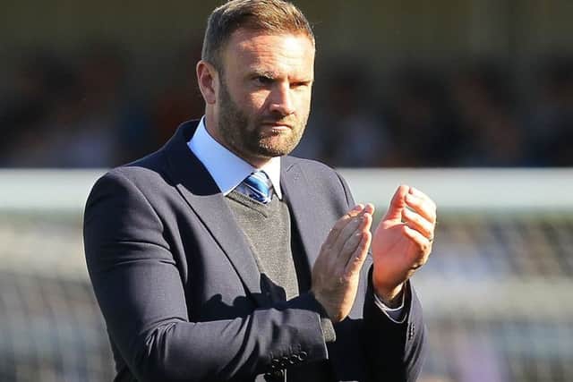 Picture by Gareth Williams/AHPIX.com; Football; Sky Bet League Two; Barnet v Chesterfield FC; 05/05/2018 KO 15:00; The Hive Stadium; copyright picture; Howard Roe/AHPIX.com; Ian Evatt thanks the travelling fans after defeat at Barnet