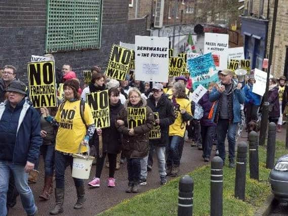 Fracking campaigners on the march through Eckington, north Derbyshire.