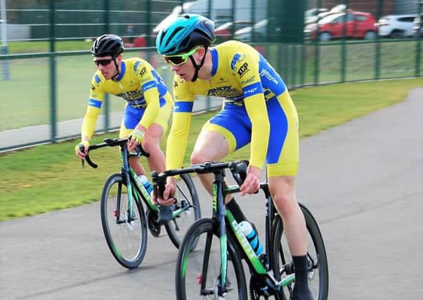 Damien Clayton and Aaron Chambers-Smith on their way to podium places at Wakefield.