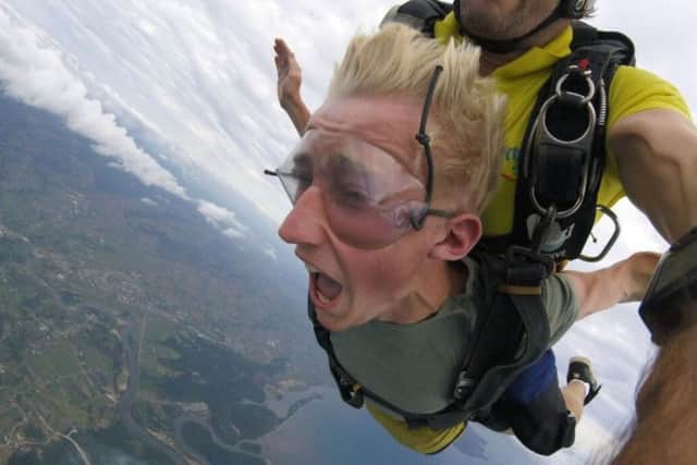 Andrew raised money in a variety of ways, including a skydive