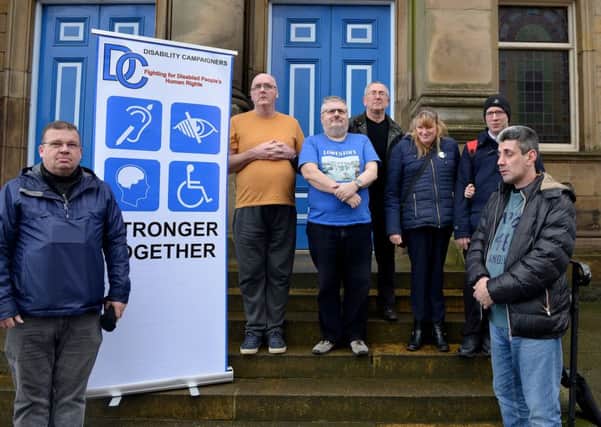 Chesterfield Disability Campaigners group share their experiences of Universal Credit, picture includes Michael Crossley, Darren Sharrod, Adrian Rimington, Dave Widdowson, Maria Britland, Marvin Britland and Cavan Hewitt