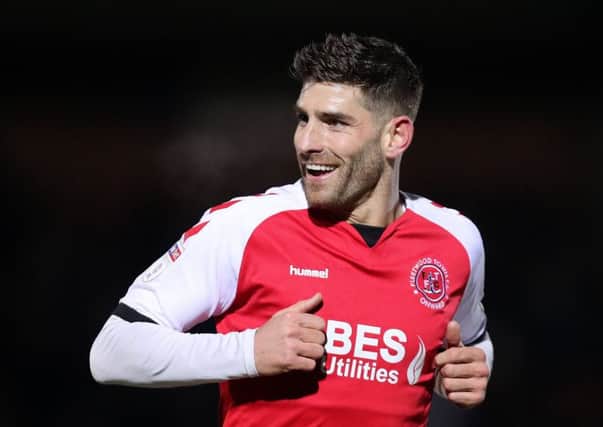 Ched Evans celebrates after scoring against AFC Wimbledon. (Photo by James Chance/Getty Images)