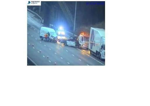 Photo of the recovery operation after a crash on the M1. Pic: Highways England.