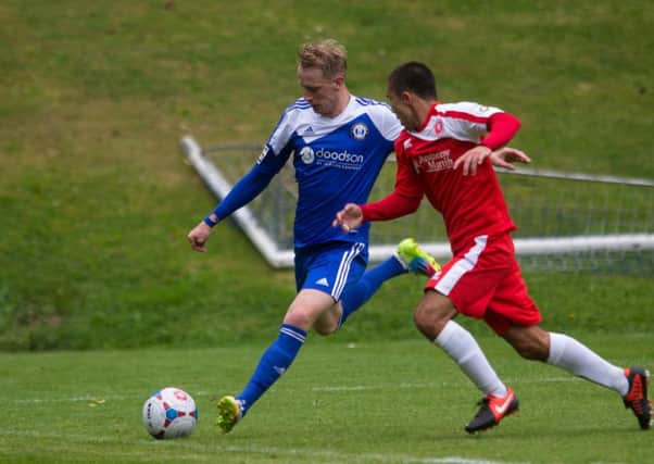 Scott Boden pictured when in action for FC Halifax Town against Welling at the Shay.