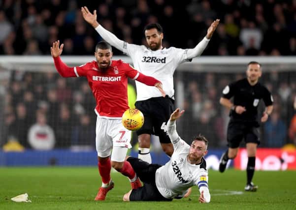 Action from the Championship match between Derby County and Nottingham Forest earlier this season. (PHOTO BY: Gareth Copley/Getty Images).