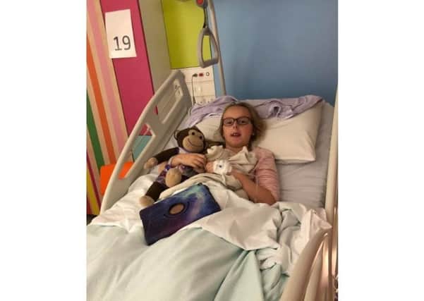 Isabel Downes, 11, in hospital after her fall.