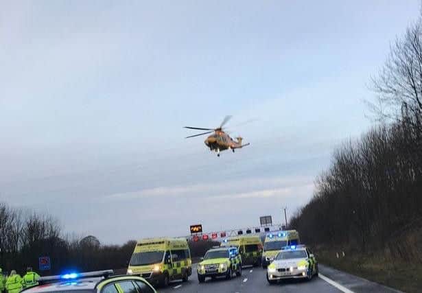 An air ambulance at the scene. (Photo - East Midlands Ambulance Service)