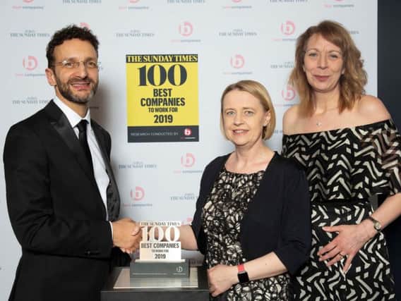 Pictured are Nick Rodrigues, of the Sunday Times, Lisa Leighton and Louise Allen, of Chesterfield BHP.
