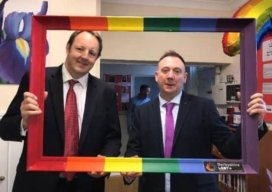 Toby Perkins MP with Derbyshire LGBT acting chair of trustees Martin Carter.