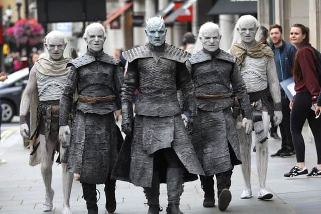 LONDON, ENGLAND - JULY 11:  The Night King and White Walkers march through Oxford Circus to promote the forthcoming Game Of Thrones Season 7 on July 11, 2017 in London, England.  The new season airs at 9pm on July 17th on Sky Atlantic.  (Photo by Tim P. Whitby/Tim P. Whitby/Getty Images)