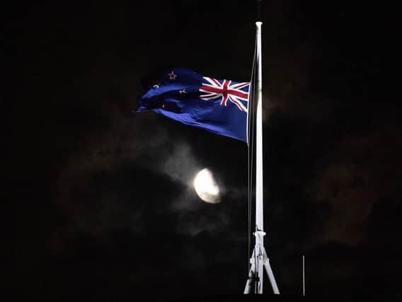 The New Zealand national flag is flown at half-mast after the attack. Photo: Getty Images.