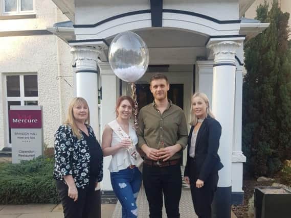 Zoey Henchliffe (second left) and Ieuan Lewis with Melanie Kerkeni (left) and Leigh Amy Young, of Brandon Hall Hotel and Spa.