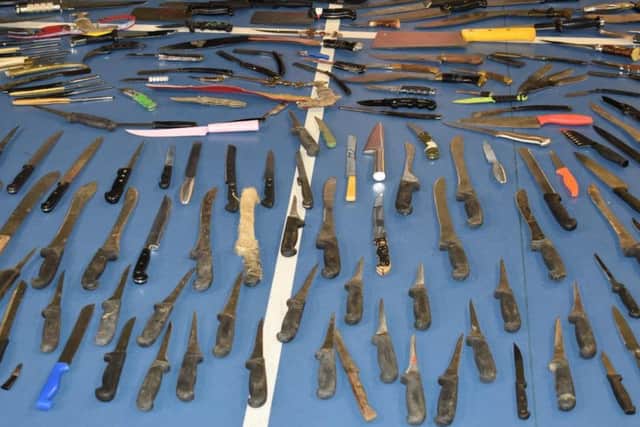 All the knives and weapons handed in during an amnesty organised by Derbyshire police.