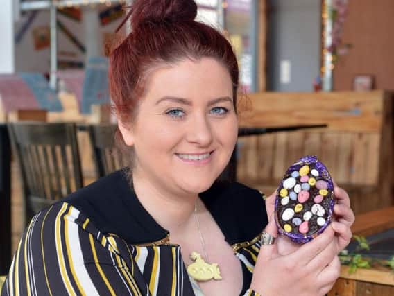 Amy Bamford with her Brownie Batter Easter Egg. Pictures and video by Brian Eyre.