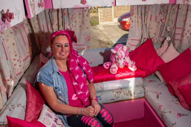 Her house and caravan are both pink