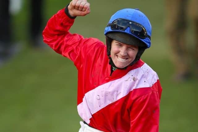 Rachael Blackmore, one of two female jockeys on Saturday aiming to become the first woman ever to ride the Grand National winner. She is on Valseur Lido.