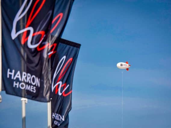 The Harron Homes  blimp floated above the opening of the new development's show homes.