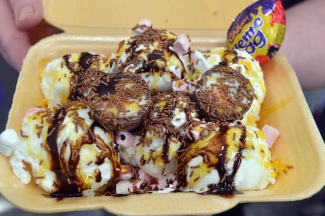The deluxe ice cream Easter trays on offer at Spire Frier. Pictures and video by Brian Eyre.