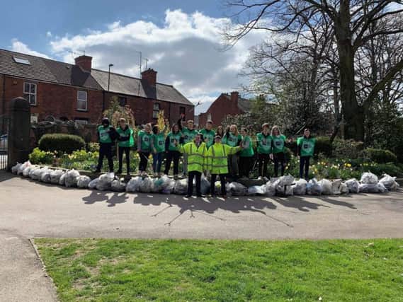 Chesterfield McDonald's staff with the bags of rubbish they collected.