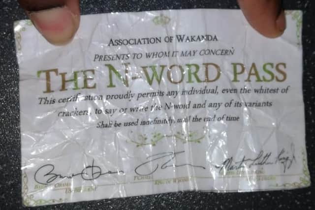 The 'N-Word Pass' allegedly being circulated around St Mary's Catholic High School.