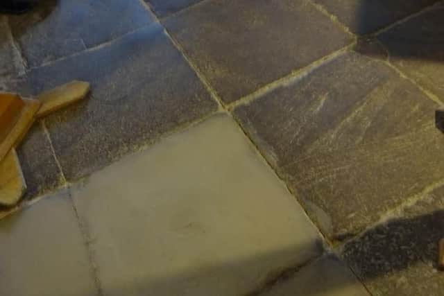 The stone floors, which are hundreds of years old, have scrubbed up a treat thanks to some careful cleaning.