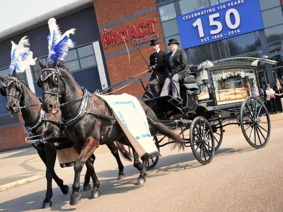 The horse-drawn funeral carriage at Chesterfield FC's Proact Stadium