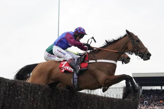Richard Johnson drives the mare, La Bague Au Roi, to one of his biggest victories of the season in the Grade One Kauto Star Novices' Chase at Kempton on Boxing Day. (PHOTO BY: Alan Crowhurst/Getty Images).