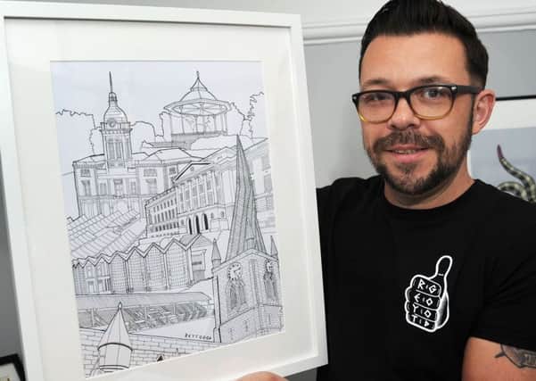 Andy Slater of Old Whittington with his illustration of Chesterfield.