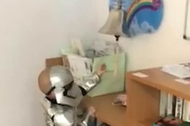 She dressed as a Stormtrooper to ring the bell signalling the end of her treatment