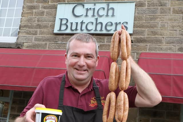 Jake Fleetwood, of Crich Butchers, with his new Marmite sausages.