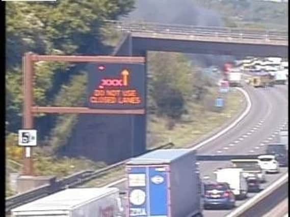 Long delays on the M1 near Chesterfield after vehicle fire. Picture: Highways England.