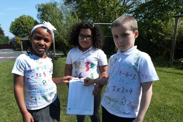 Pupils had fun finding hidden numbers in the garden of the school.