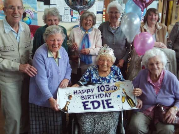 Edie Littlewood is pictured with friends at Chesterfield Care Group, a charity which provides day care for elderly people.