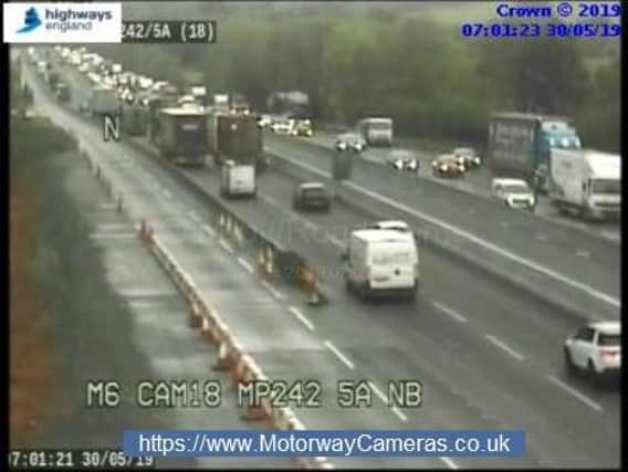 Snapshot of junction 14 of the M62 southbound this morning.