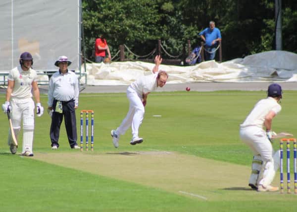 South African seamer Justin Dill on his way to a four-wicket haul for Chesterfield. (PHOTO BY: Jessica Daffue)