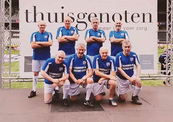 The Chesterfield Senior Spireites walking football team in Holland at the Almelo City Cup
