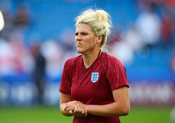 LE HAVRE, FRANCE - JUNE 14: Millie Bright of England during the pre-match warm-up ahead of the 2019 FIFA Women's World Cup France group D match between England and Argentina at  on June 14, 2019 in Le Havre, France. (Photo by Craig Mercer/MB Media/Getty Images)