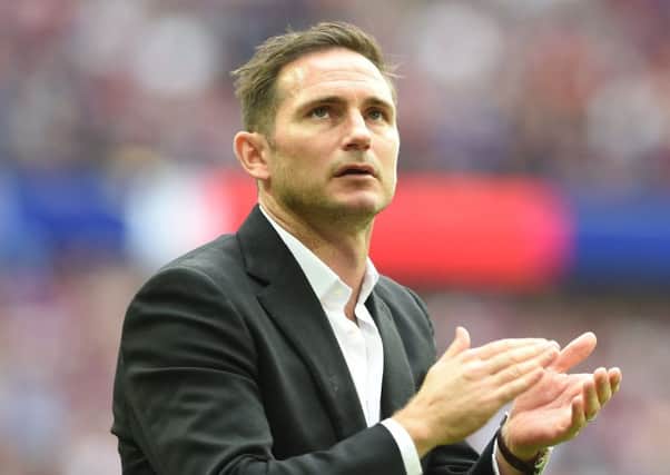 ASTON VILLA v DERBY COUNTY;Championship Play-Off Final;SkyBet;
27/05/2019 3.00pm KO; Wembley Stadium;
Howard Roe/Ahpix.com

Derby's manager Frank Lampard  applauds the Rams fans after the game