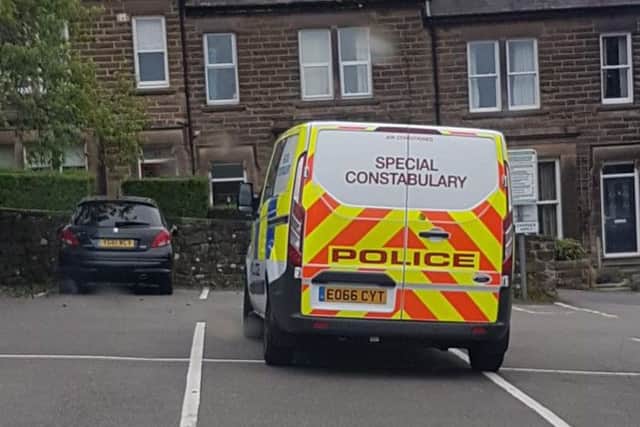 The police vehicle, in the Derbyshire County Council car park in Matlock. Image: Richard Shawcross.