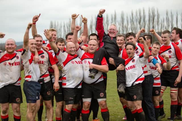 Chesterfield Panthers v Keyworth Derrick
Sherlock hoisted up by his Chesterfield Panthers squad as they secure the championship with a dominant victory over keyworth Photo By James Williamson