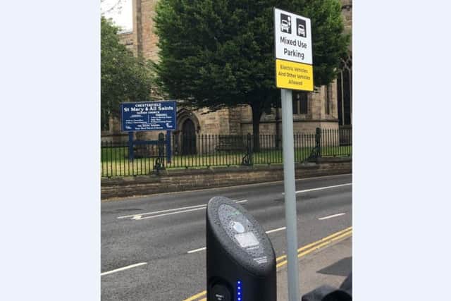 One of the electric vehicle charging points at St Mary's Gate car park in Chesterfield.