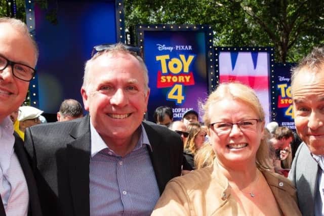 (L-R) Producer Mark Nielsen, Gary and Ros Beddall and producer Jonas Rivera at the Toy Story 4 premiere.