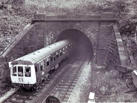 A train passes through the Totley Tunnel (Grindleford end) in October 1973.