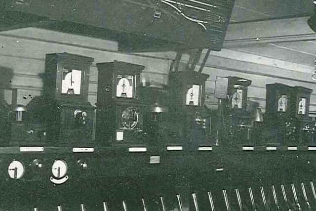Inside Chinley Station North signalbox in 1959