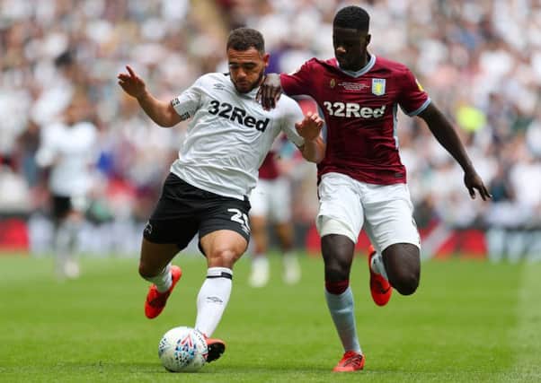 Mason Bennett in action for Derby during their play-offs final against Aston Villa at Wembley. (PHOTO BY: Catherine Ivill/Getty Images)